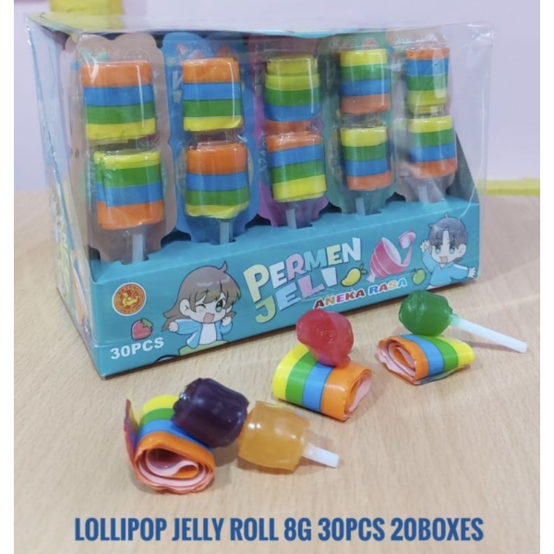 

permen jelly roll. 1 box 30 tangkai