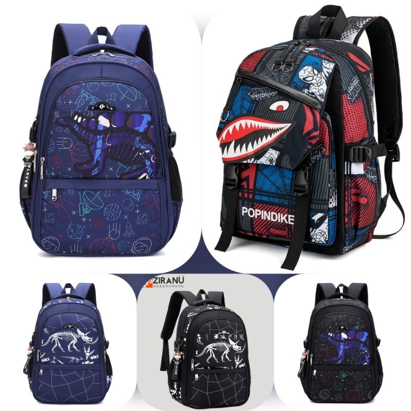 Tas Ransel Sekolah Anak Laki laki Cowok Keren SD SMP Spiderman Dinosaurus Import Waterproof anti air