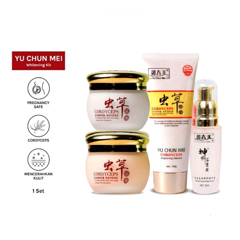 PAKET CREAM YU CHUN MEI 4IN1/CLEANSER/CREAM MALAM/CREAM SIANG/SERUM
