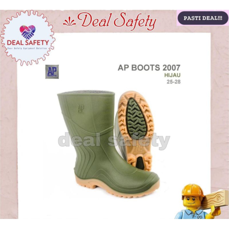 Sepatu Boot Karet Safety Boot AP 2007 Green AP Boots Pendek Hijau