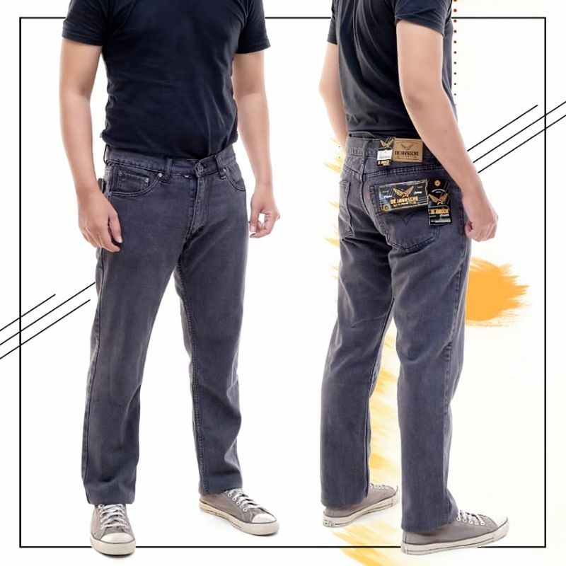 Celana jeans pria abu standar bahan jins denim tebal tidak melar ukuran cowo laki dewasa uk 28 29 30