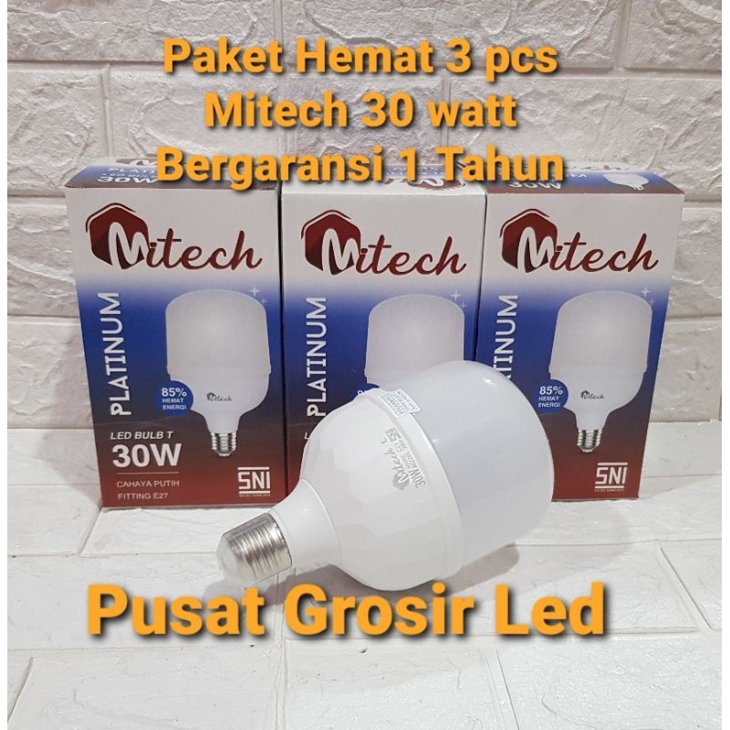 Paket Hemat 3 pcs Mitech Platinum 30 Watt Cahaya Putih Lampu Led T Bulb Capsule  Garansi 1 Tahun