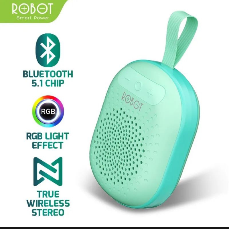 ROBOT RB20 Speaker TWS Bluetooth 5.1 Mini Portable With RGB Light Blue Garansi Original