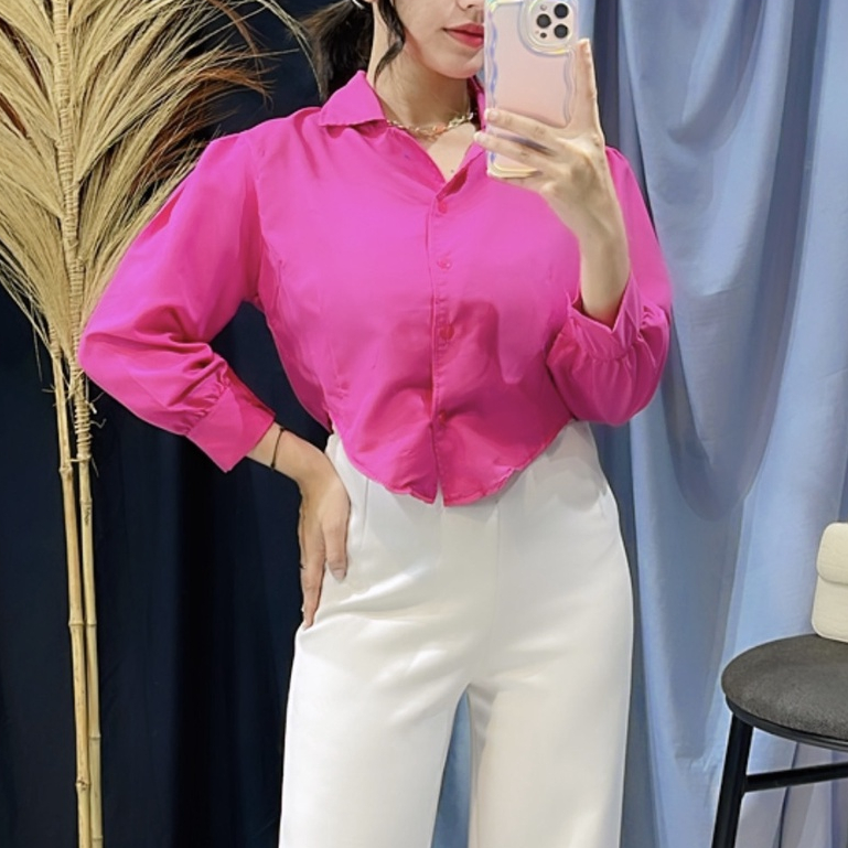 KEMEJA CROP PUFF CHIA LENGAN PANJANG BAJU CROP