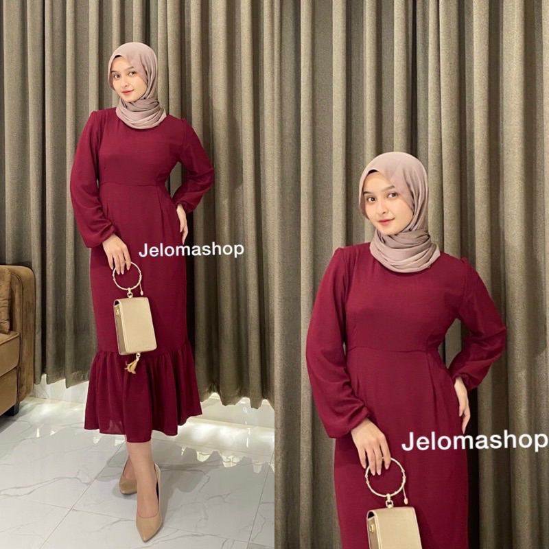 SISKA MIDI DRESS KOREAN LOOK - Cirebon Cloth / DRESS KOREA WANITA MODEL MERMAID ATAU DUYUNG