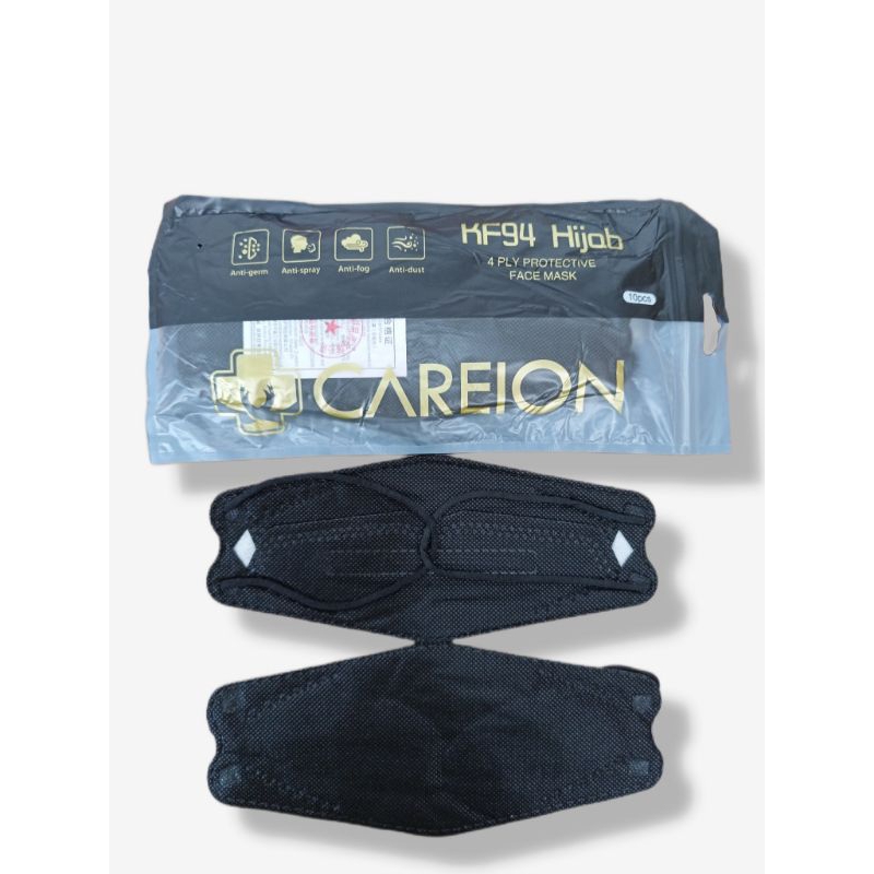 MASKER KF 94 HIJAB MASKER KF 94 HEADLOOP CAREION 4PLY ISI 10 HITAM/PUTIH