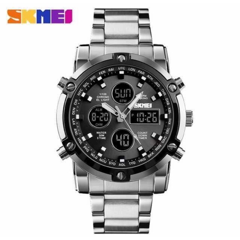 SKMEI 1389 jam tangan pria Digital Analog stainless steel