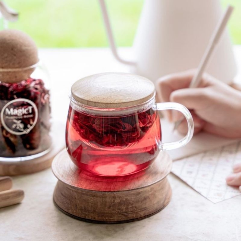 Gelas Infuser Teapot Glass Tea Cup with infuser and Lid Gelas Teh dengan Saringan 320 ml