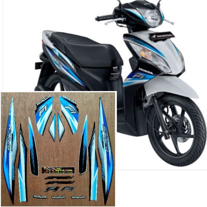 Striping original Honda Spacy FI hitam putih Lis biru tahun 2014