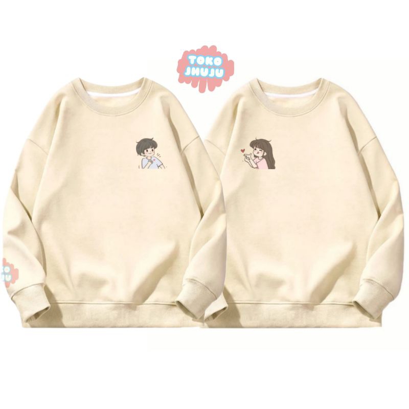 Sweater Couple / Pasangan Karakter Cewe Cowo LOGO Kecil