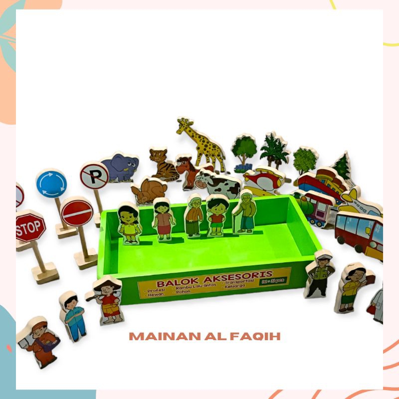 Mainan Edukatif Anak / Mainan Balok Susun / Mainan Kayu Edukatif / Mainan Susun Balok Acesoris Tema