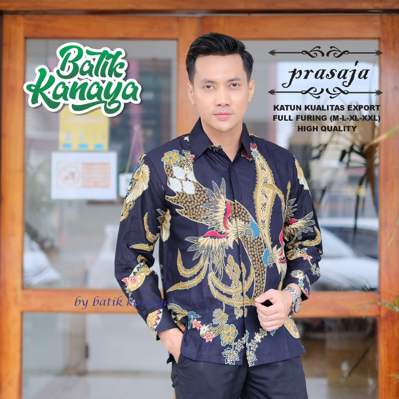 PRASAJA Kemeja Batik Pria Lengan Panjang Berlapis Furing Bahan Katun Berkualitas Ekspor