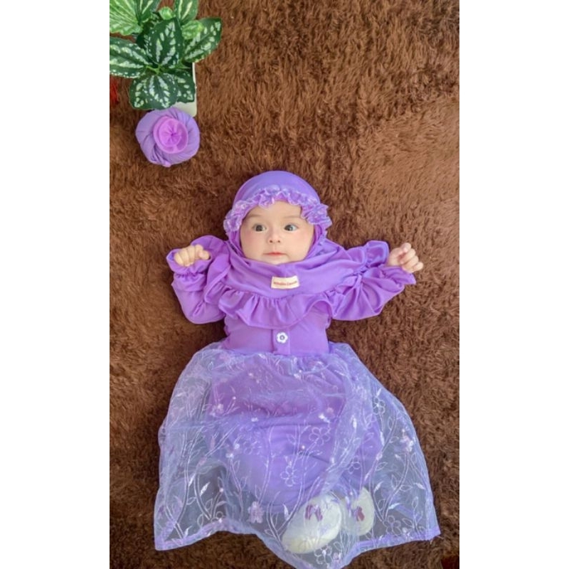 Baju Gamis Bayi Brukat Brokat Tile Set Hijab - Gamis Bayi Brukat Tile - Gaun Bayi Brukat - Dress Bay