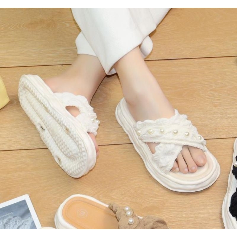 Sandal Wanita Sandal Selop Silang Wanita Mutiara Sandal Cewek Import Terbaru Sandal Viral Nyaman Model Korea