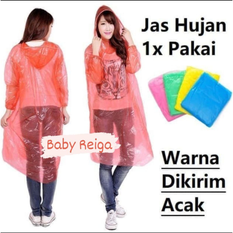 Jas Hujan Sekali Pakai Plastik Plastic Ponco Disposable Raincoat Baju