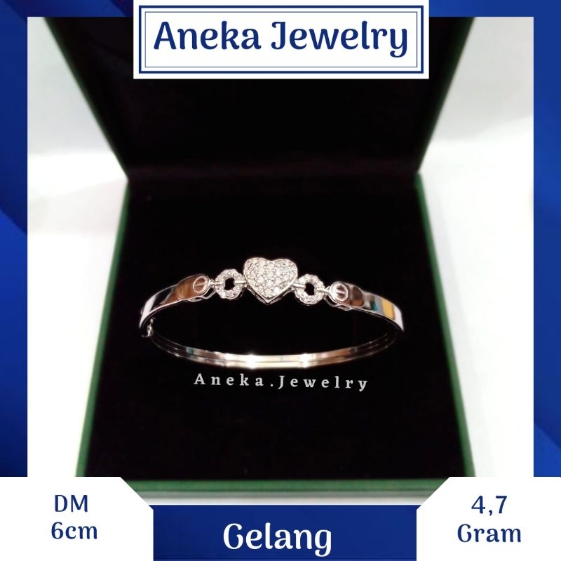 Gelang Pipa Cor Mata Love, Sepuh Emas Putih, Perak 925