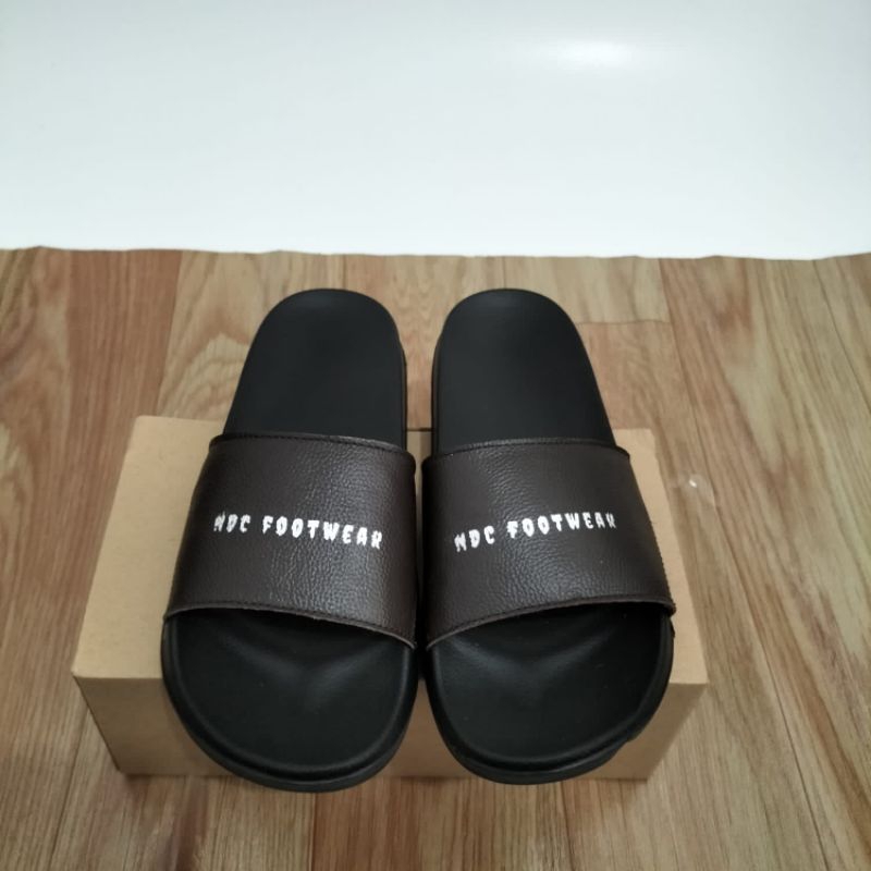 Sandal slide slop pria kulit sapi asli rubber premium NDC leather