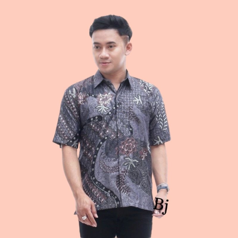 [TERBARU] Batik Pria Lengan Pendek premium BATIK BERKAH HRB026 motif KERATONAN Kode 002 size M L XL