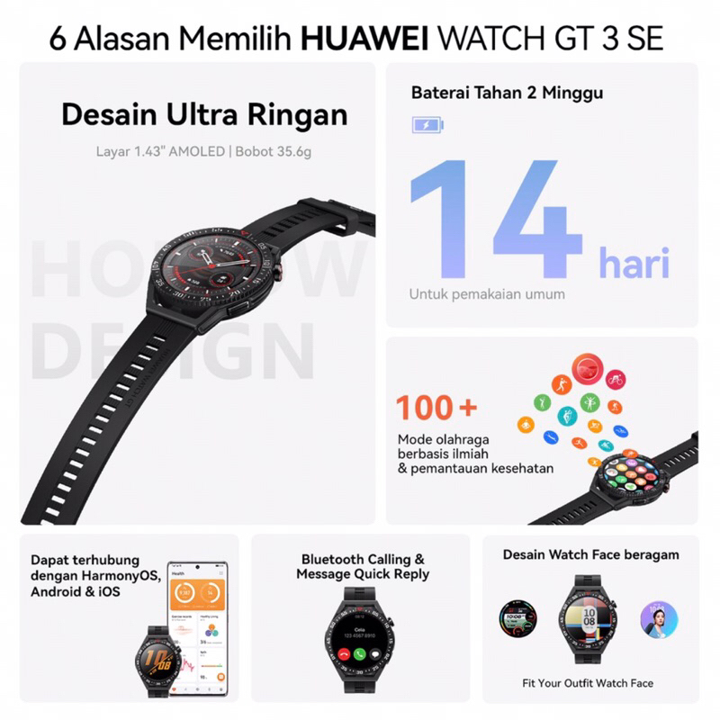 Huawei Watch GT 3 SE SmartWatch | Two-Week Battery Life | Ultra Light Design | 100+ Scienced-based Workout Modes Garansi Resmi Huawei 1 Tahun
