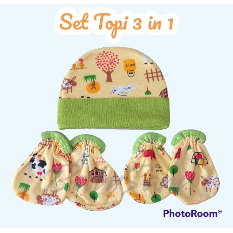 Set Topi 3in1 || Topi dan Sarung tangan dan kaki Mamimu Premium Quality || Kupluk Bayi Set Sarung Tangan dan Kaki