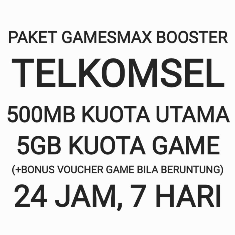 [CHAT DULU SEBELUM ORDER]Paket GamesMAX Telkomsel 7 Hari Minggu Seminggu Mingguan Booster Game Inter