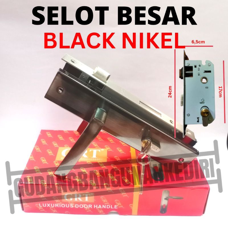kunci pintu rumah slot selot besar black nikel pintu rumah handel handle hendel besar GRT black nike