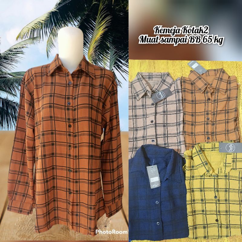 Atasan Kemeja kotak_kotak crinkle