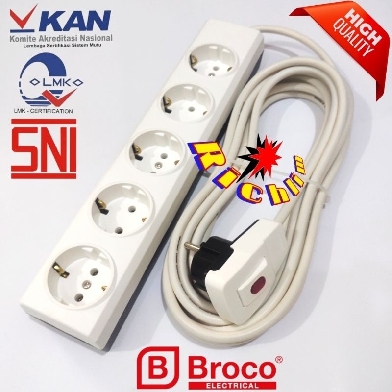 Stop Kontak Broco 5 , 6 Lubang Steker Broco On/Off Kabel Eterna 2x0.75 mm