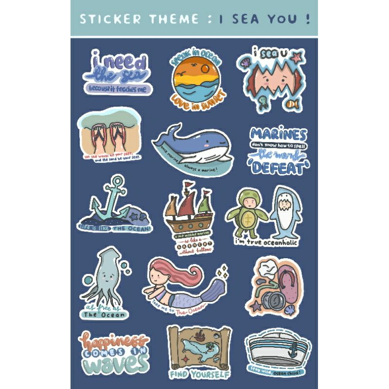 

[15 PCS] STIKER TEMA LAUT (STICKER THEME : I SEA YOU!) LUCU MURAH KERTAS GLOSSY