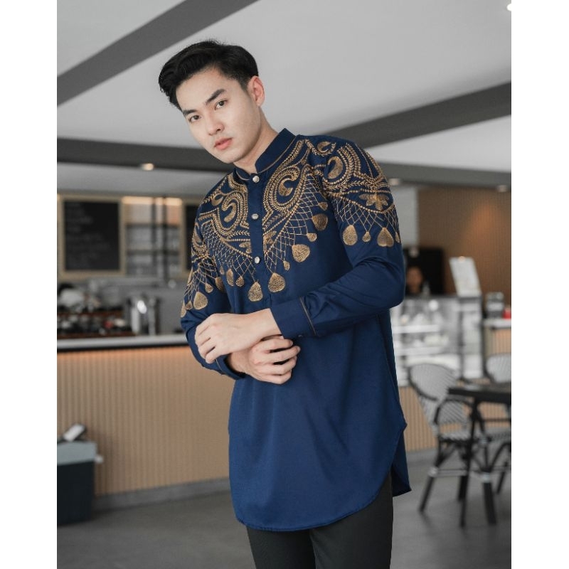 Kemeja Kurta / Akurta Bordir NUC.ID Iqbal 02 (Navy)