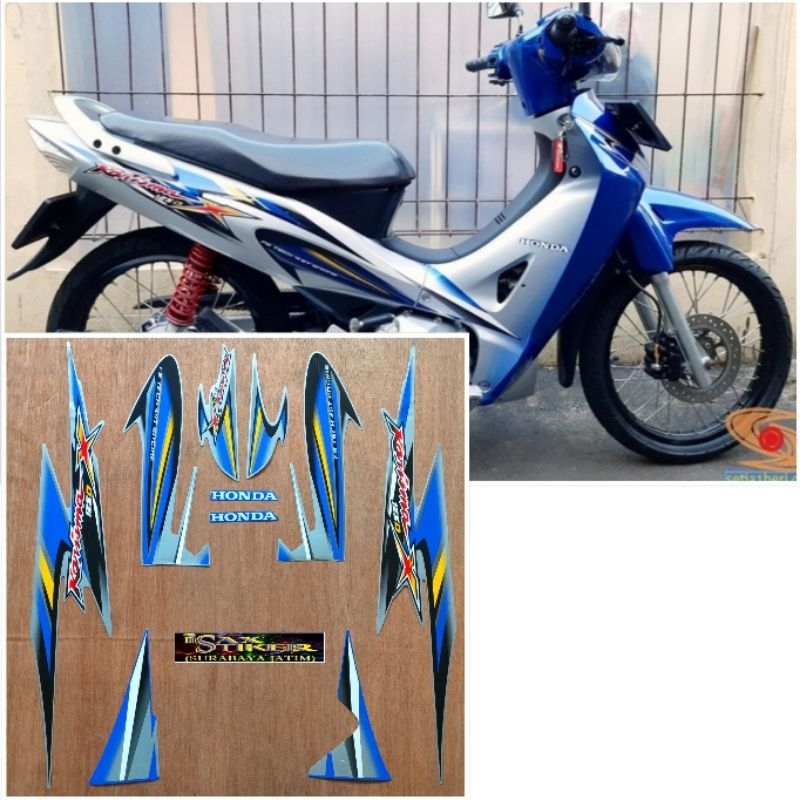 Striping original Honda Karisma X 125 D biru silver tahun 2006