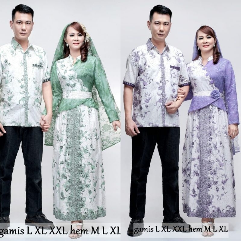 Baju Set Couple Sarimbit Gamis Batik Zoya Brokat