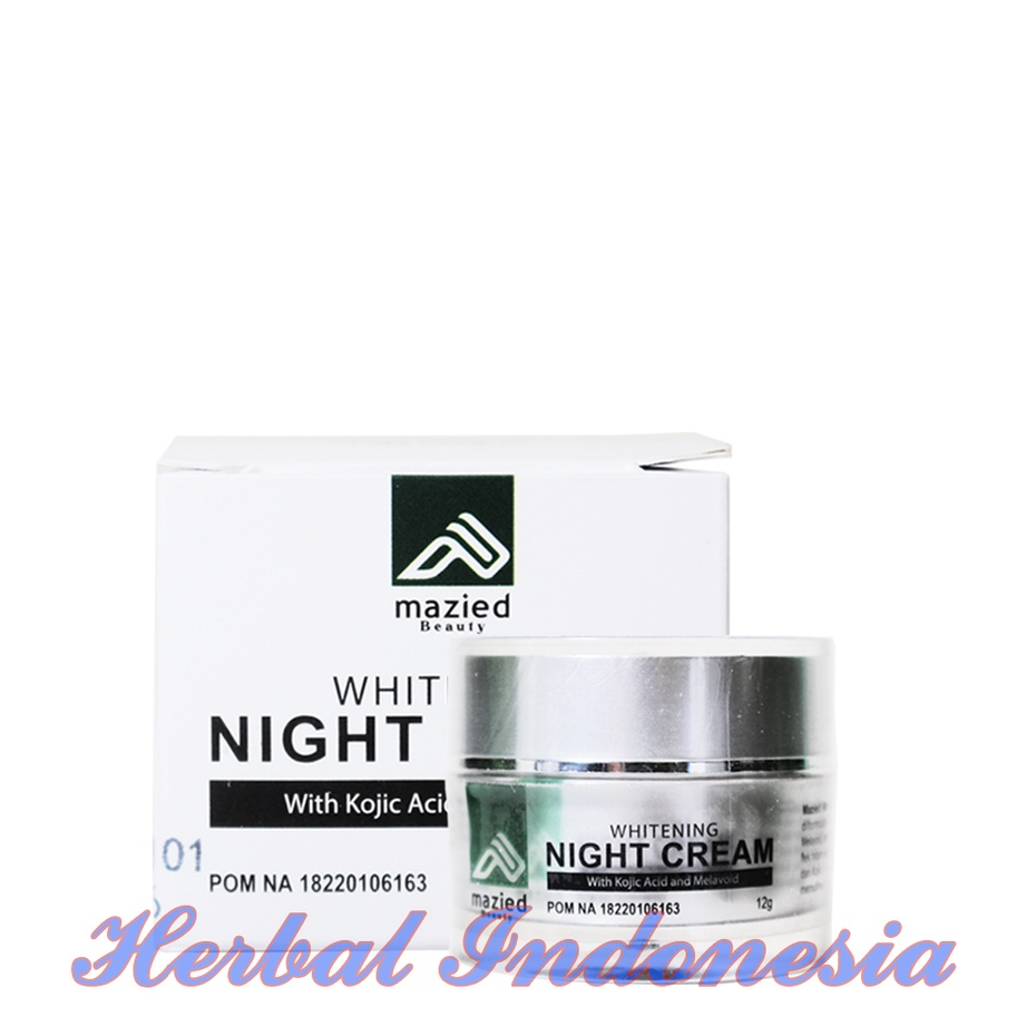 NIGHT CREAM MAZIED WHITENING 12gr - Mencerahkan dan Memutihkan dengan Kojic Acid dan Melavoid