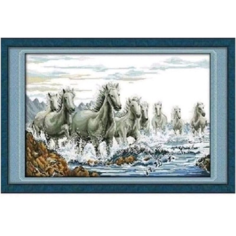 Paket kristik kuda 8 grey horses cross stitch dmc 14ct embroidery craft kerajinan tangan sulaman jah