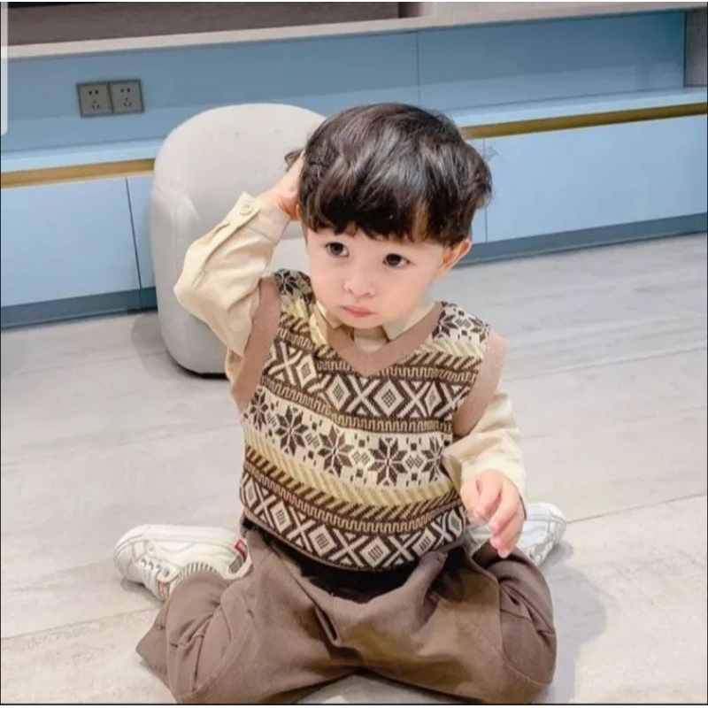 Setelan Baju Anak Laki Laki 3in1 Rompi Rajut // Setelan Anak Import // Setelan Anak Sweater Rajut Us