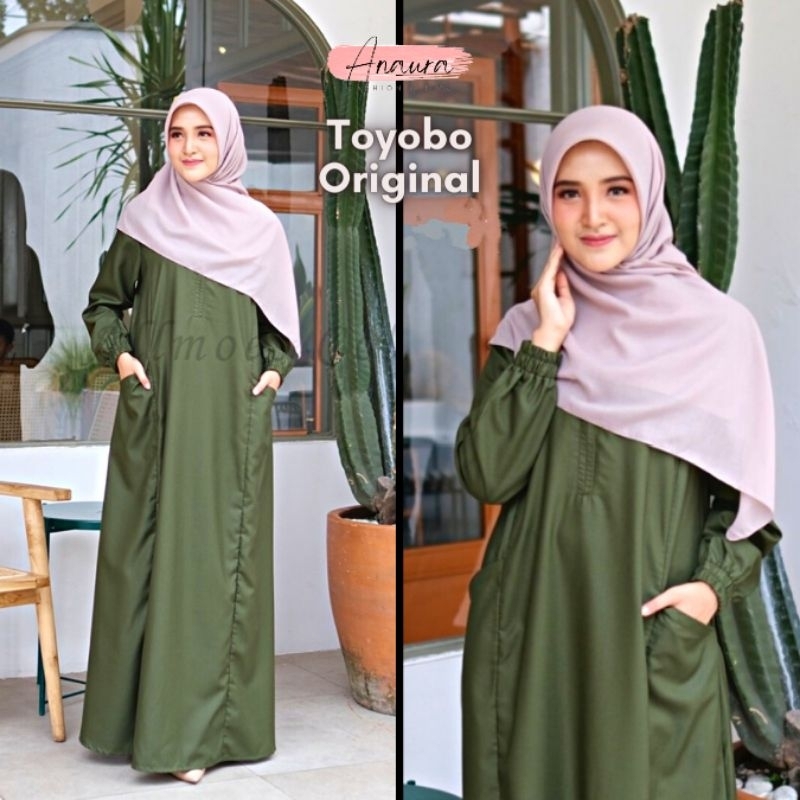 Baju Gamis Katun Toyobo Wanita Terbaru Murah - Hijau Army Tua