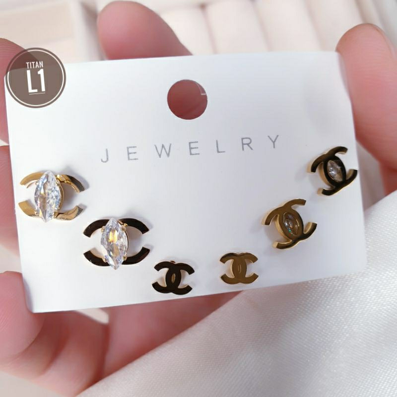 Anting Tusuk Fashion 3 In 1 Titanium N06032305