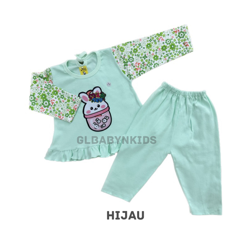 Setelan Panjang Bayi Anak Perempuan Motif Boba All Size 6-12 Bulan Katun 100%