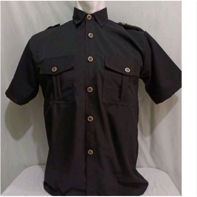 baju safari hitam lengan pendek