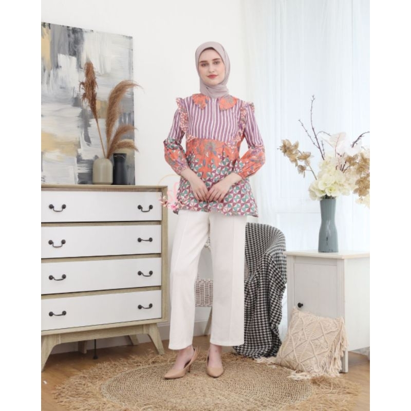 New Blouse Batik Namira Atasan Batik Wanita Modern Seragam Batik Kantor