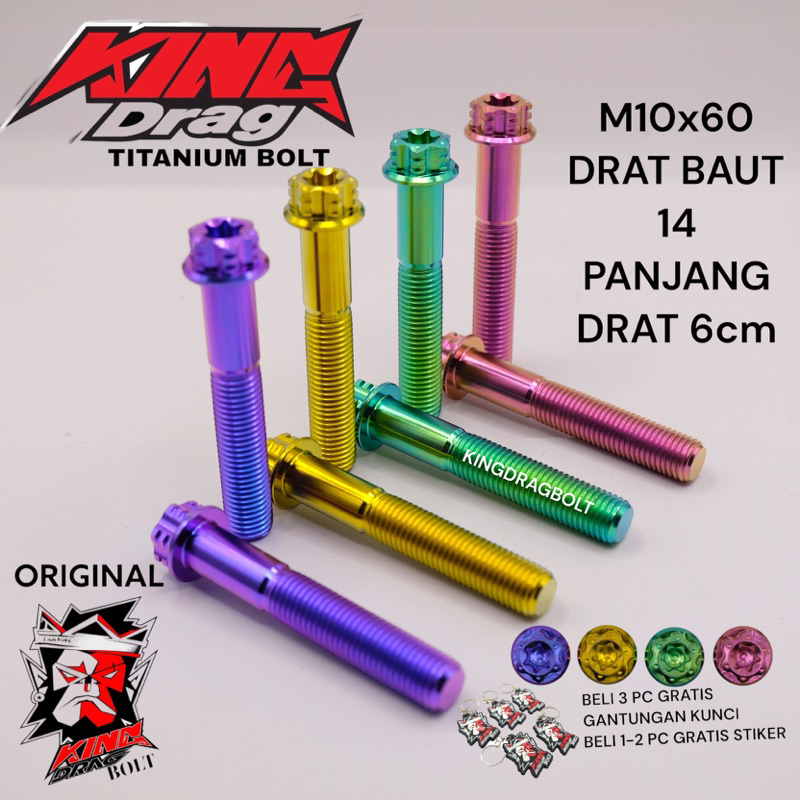 baut TITANIUM 01 original KINGDRAG THAILAND M10x60 10x60 baut 14 panjang drat 6cm PREMIUM QUALITY