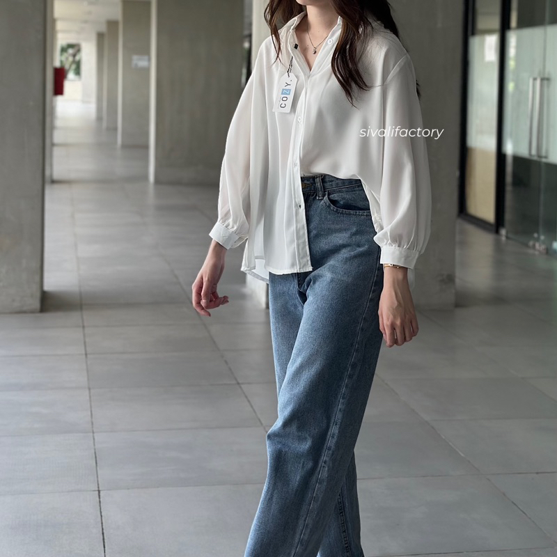 SIVALI Yuse Shirt - Kemeja Wanita Lengan Panjang Casual/Kerja - Oversized Shirt Outfit Lebaran