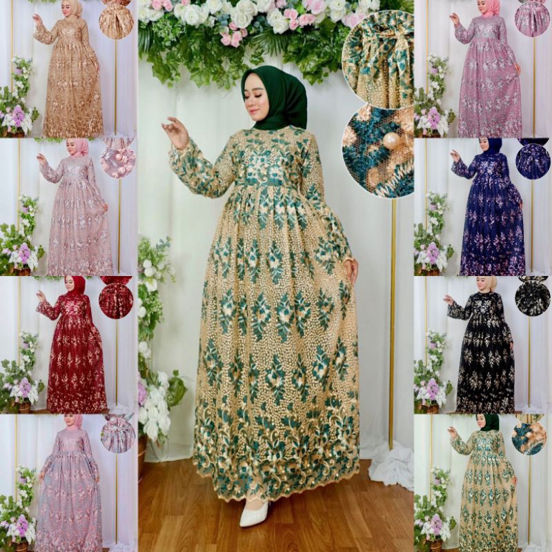 NEW GAMIS LAILA EXCLISIVE//BAHAN TILLE BORDIR SUPER PREMIUM//DALAMAN SATIN VELVET//SERAGAMAN KELUARGA//BAJU LEBARAN//BAJU PESTA LAMARAN//BAJU WISUDA//BY PELANGI JAYA