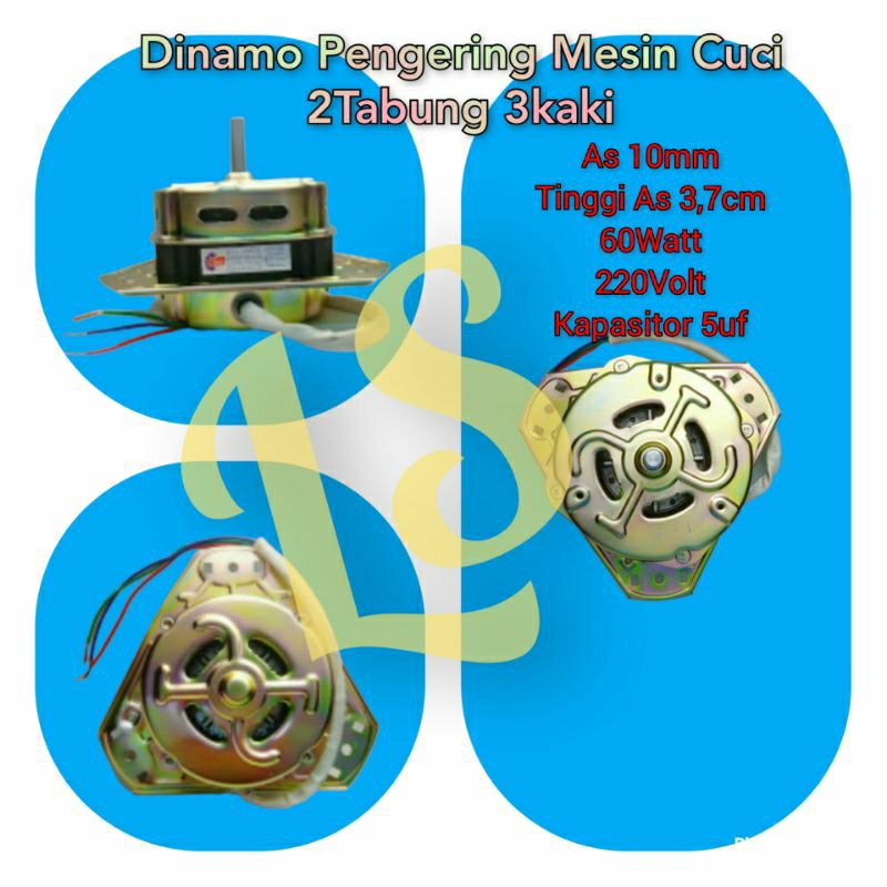 Dinamo Pengering Mesin Cuc i As 10mm ( spin 3 kaki ) 60W 220V 5uf