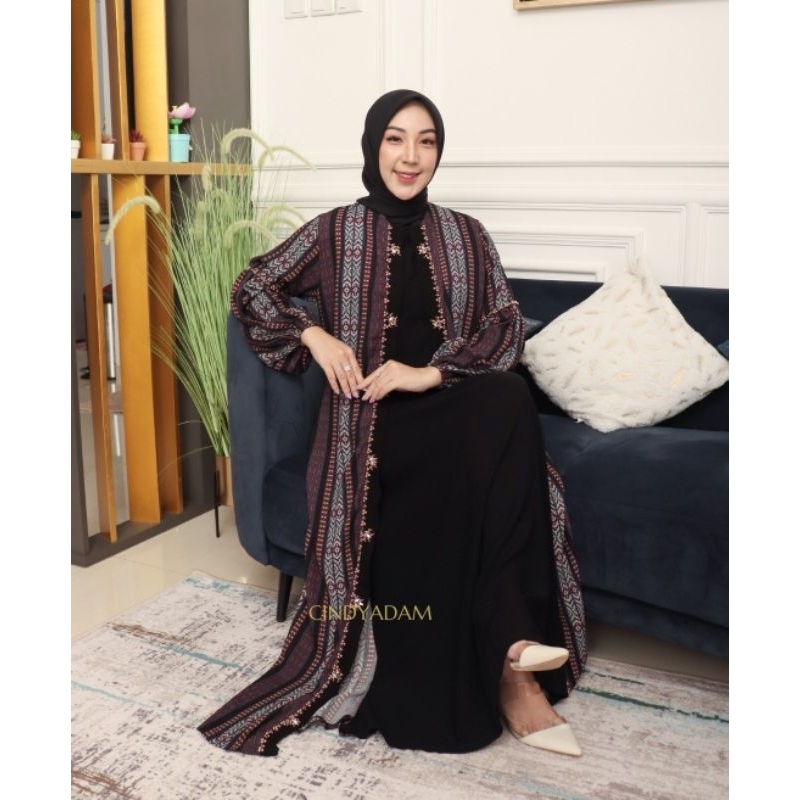 Abaya Bordir 2Layer Jetblack Original Butik