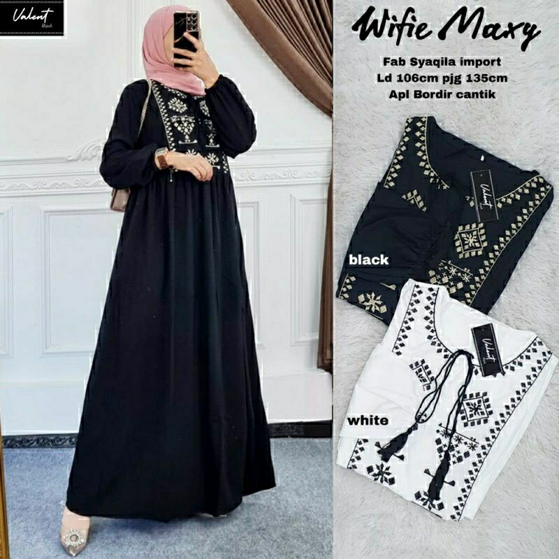 Wifie Maxy, GAMIS LEBARAN CANTIK MODIS FIT XL LD 104 BAHAN SHAKILA IMPORT BORDIR TERMURAH TERLARIS OOTD KEKINIAN