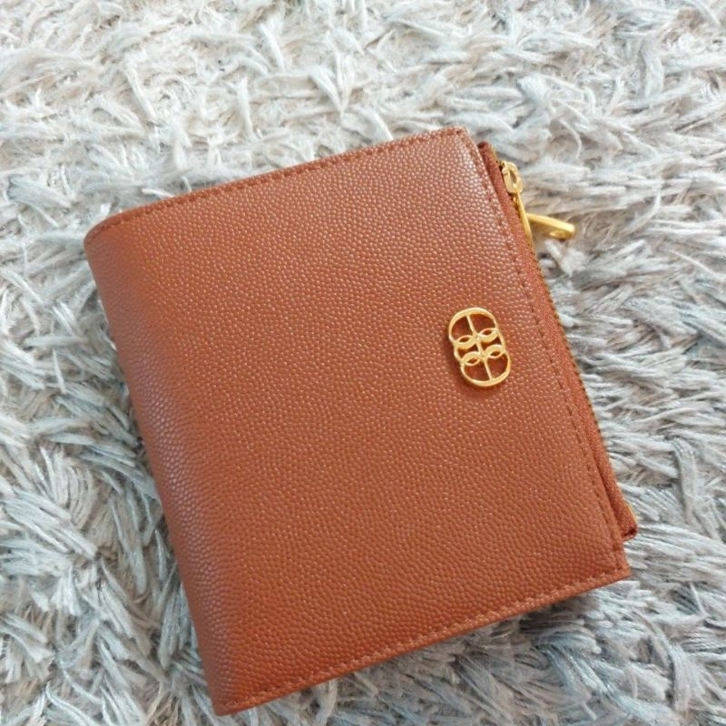 Dompet Bonia Original leather mini lipat 2 zipper laluna brown