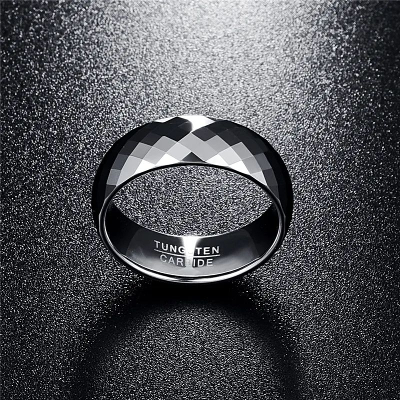 Cincin Tungsten Carbide Multi Faceted Dome 8 mm Original Minimalis High Quality