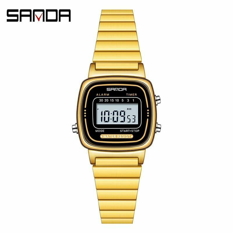 Jam Tangan SANDA 6053 Jam Tangan Wanita Digital EL Backlight Business Watch Stainless Steel