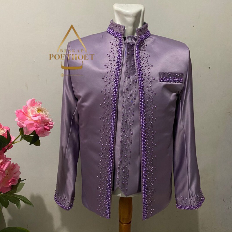 basofi pengantin pria jas manten premium ungu lilac / taro set peci celana